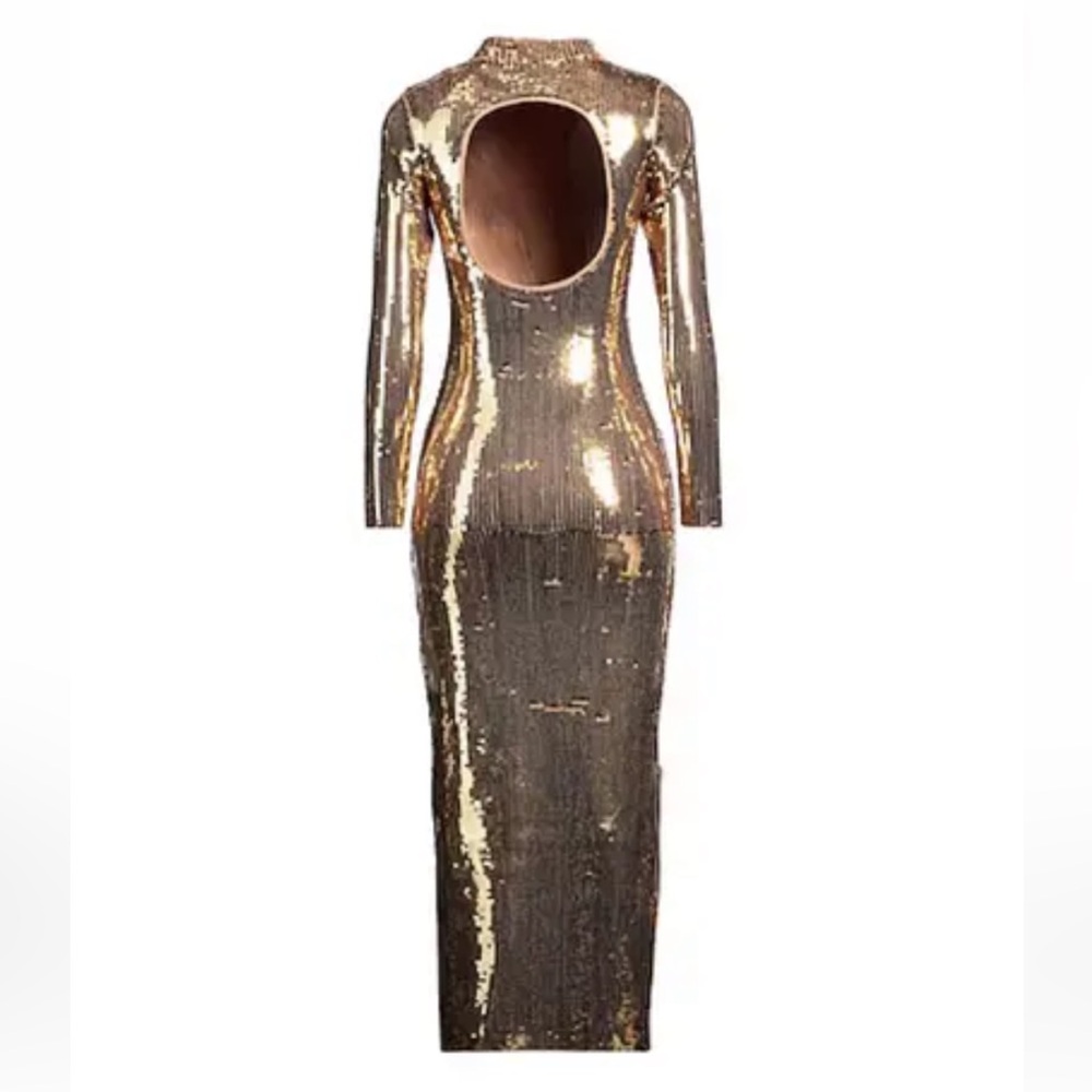 SANDRO Dore’ Gold Midi Dress Squin New $585- side split sexy bodycon BDay Bash🤩 - Picture 12 of 15